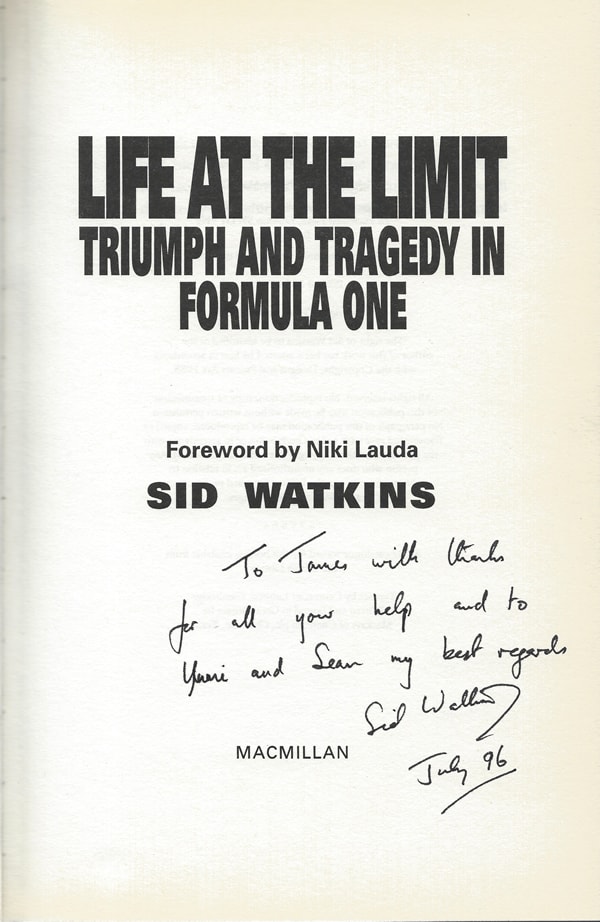 Sid Watkins – Dedication In Sids Book On Title Page – 1996 – Pic 2 Sid Watkins